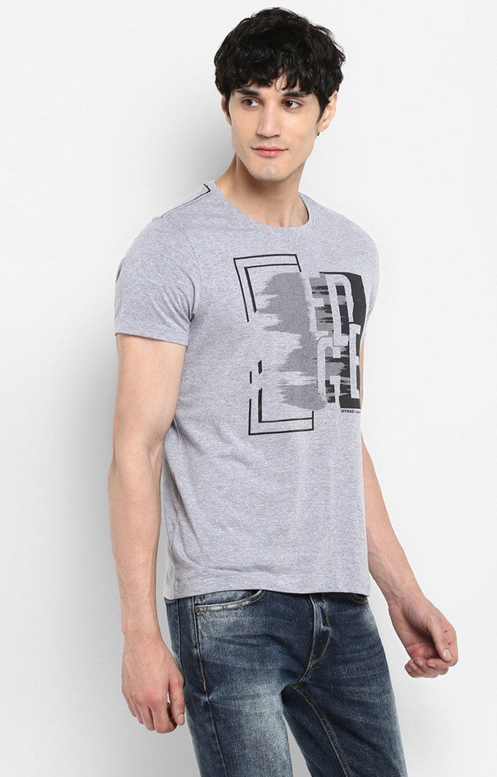 Spykar Grey Printed Slim Fit Men T-Shirts