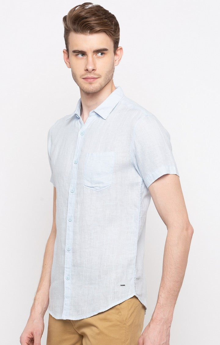 Spykar Men'S Blue Cotton Melange Casual Shirts