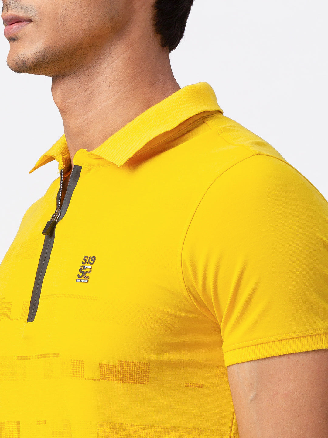 Spykar Men Yellow Cotton Slim Fit Half Sleeve Polo T-Shirt