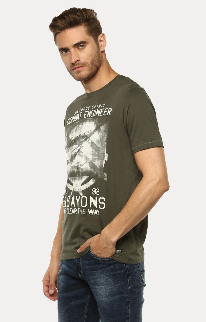 Spykar Green Printed Slim Fit Men T-Shirts