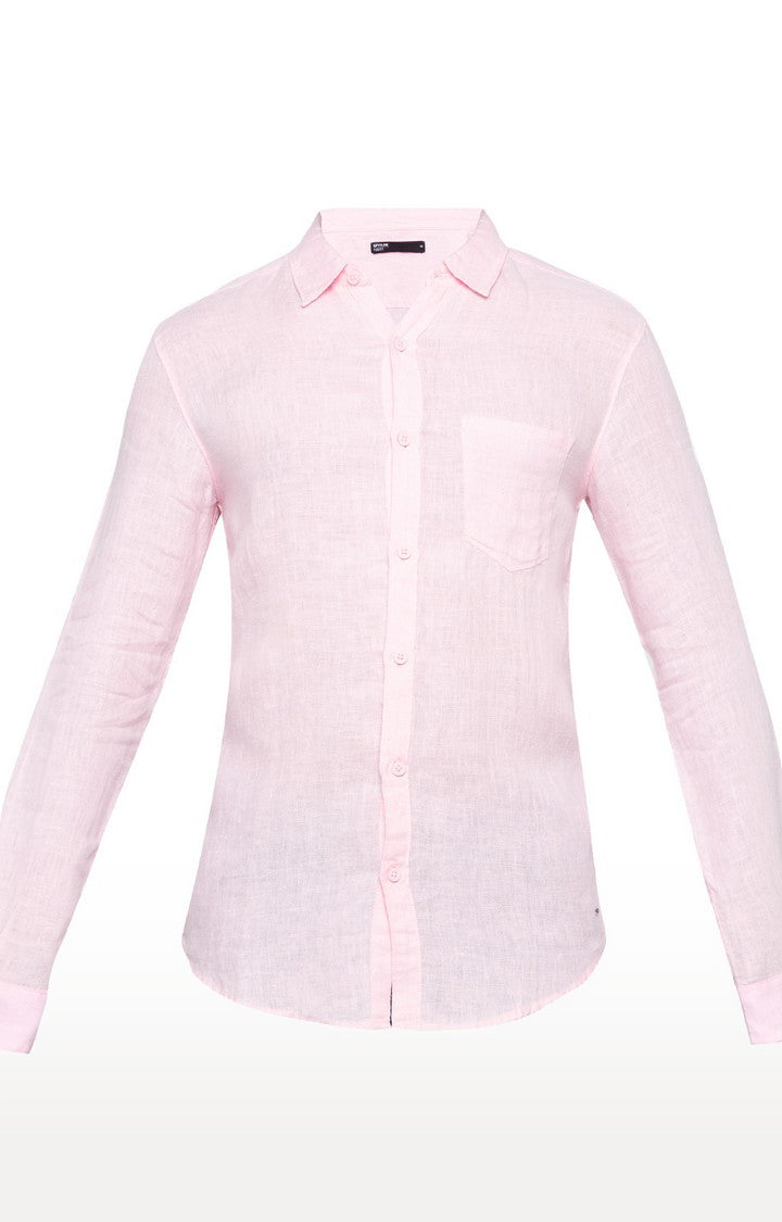 Spykar Men'S Pink Cotton Solid Casual Shirts