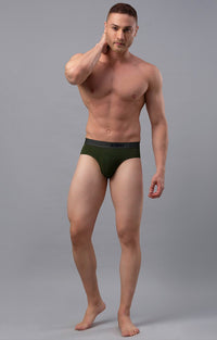 Olive Cotton Brief For Men Premium - (Pack Of 2)- Underjeans By Spykar