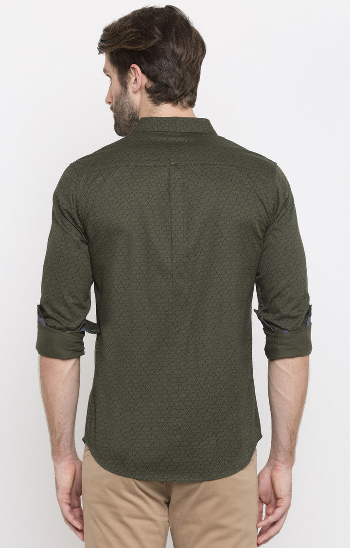 Spykar Men'S Green Cotton Printed Casual Shirts