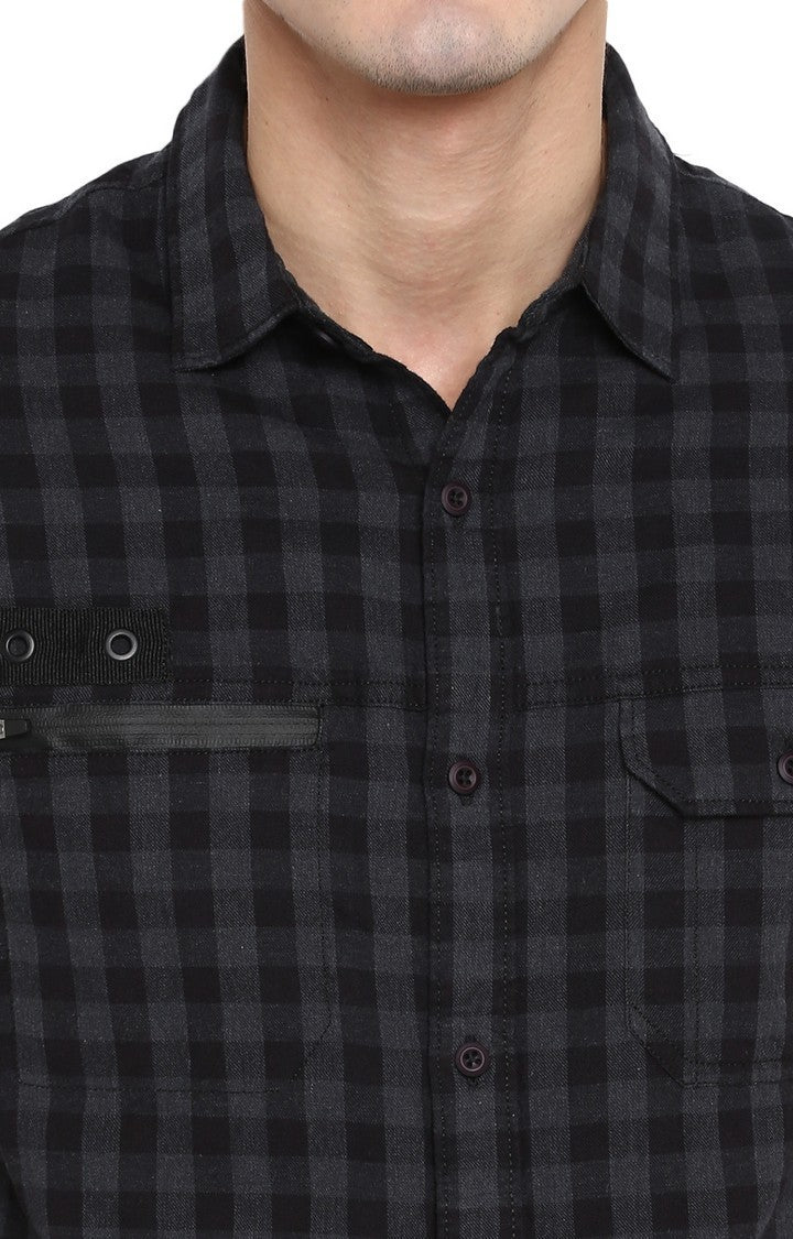 Spykar Men'S Black Cotton Checked Casual Shirts