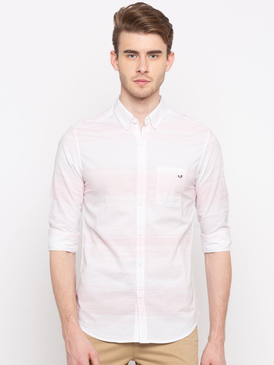 Spykar Pink Cotton Slim Fit Shirts For Men