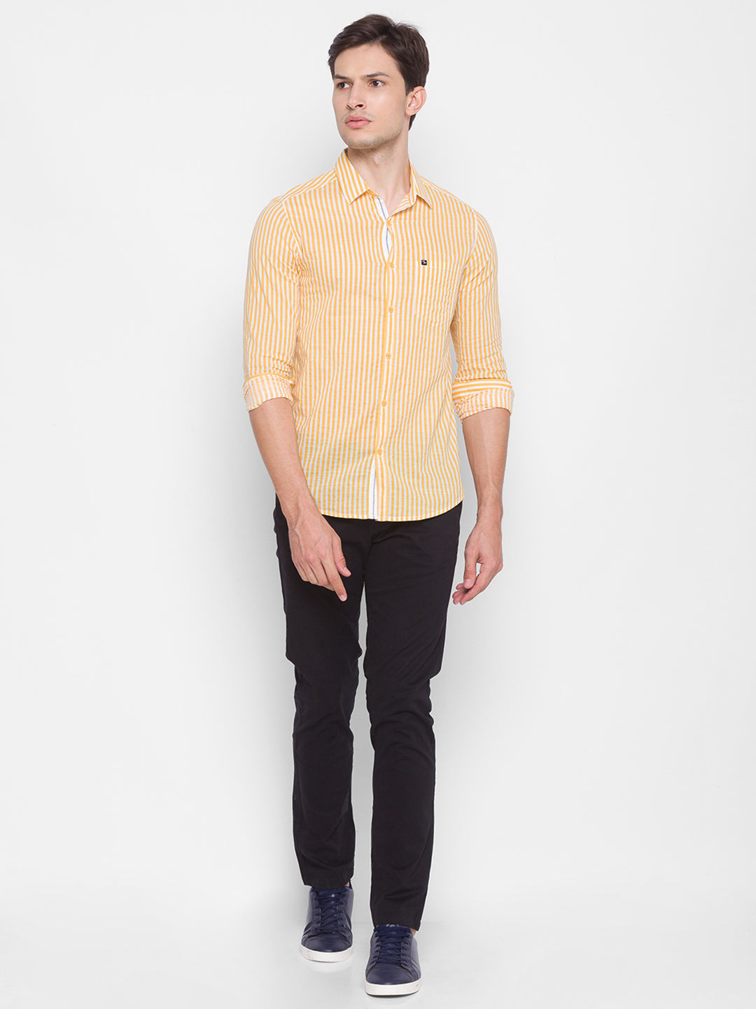 Spykar Slim Fit Yellow Cotton Men Shirt