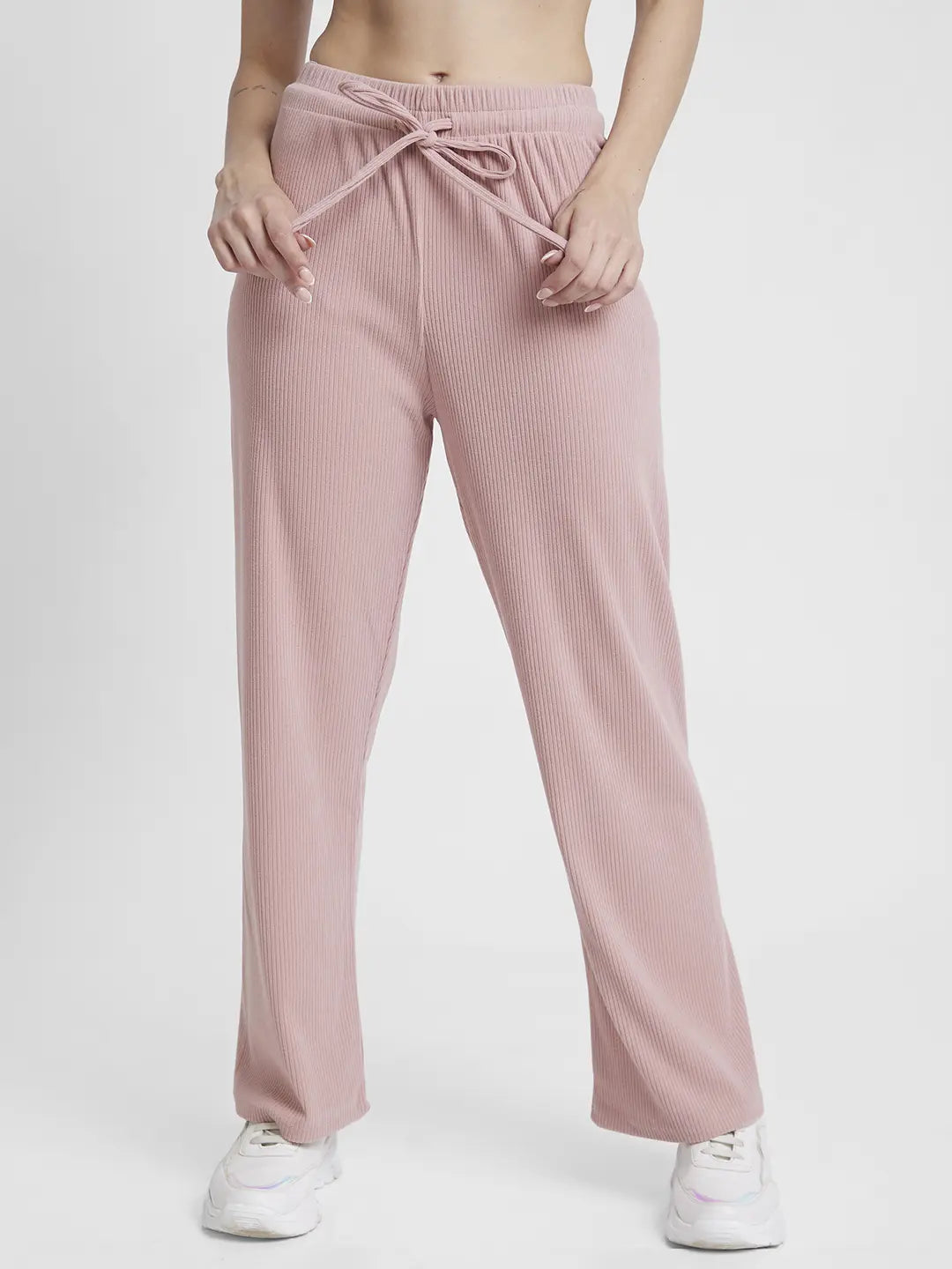 Spykar Women Dusty Pink Blended Straight Fit Ankle Length Trackpant