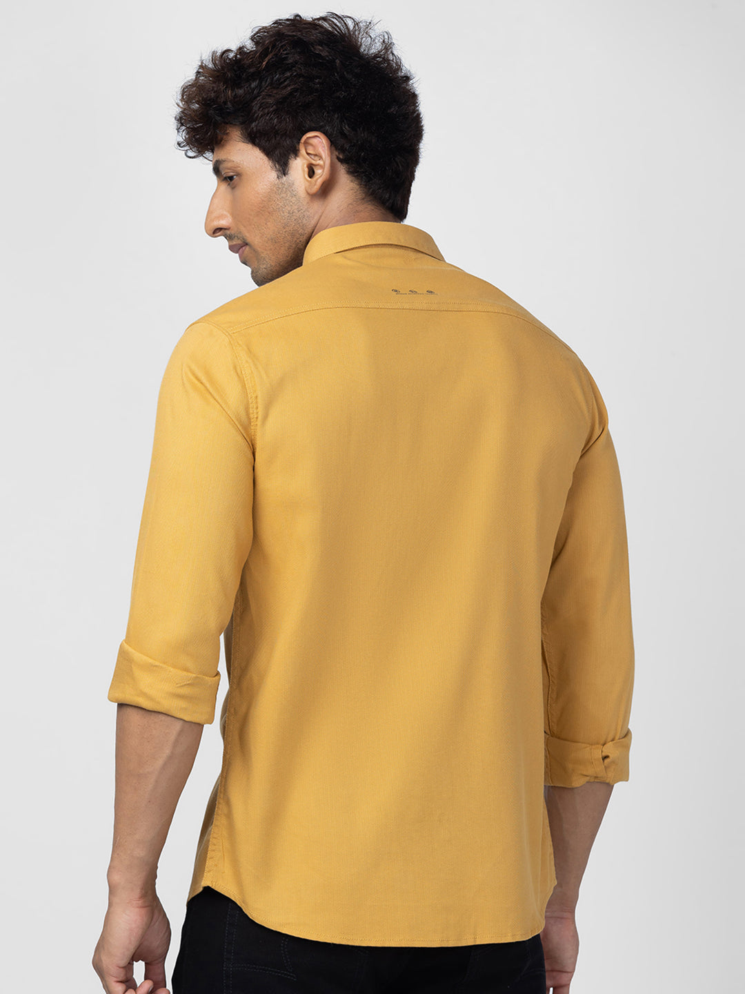 Spykar Men Sulphur Yellow Cotton Slim Fit Plain Shirt