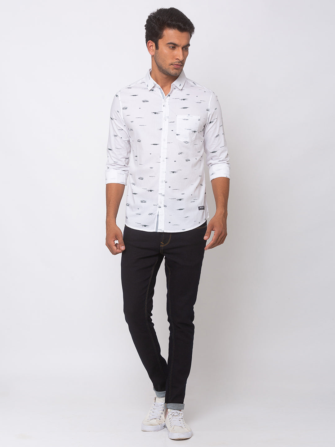 Spykar Men White Cotton Slim Fit Shirt