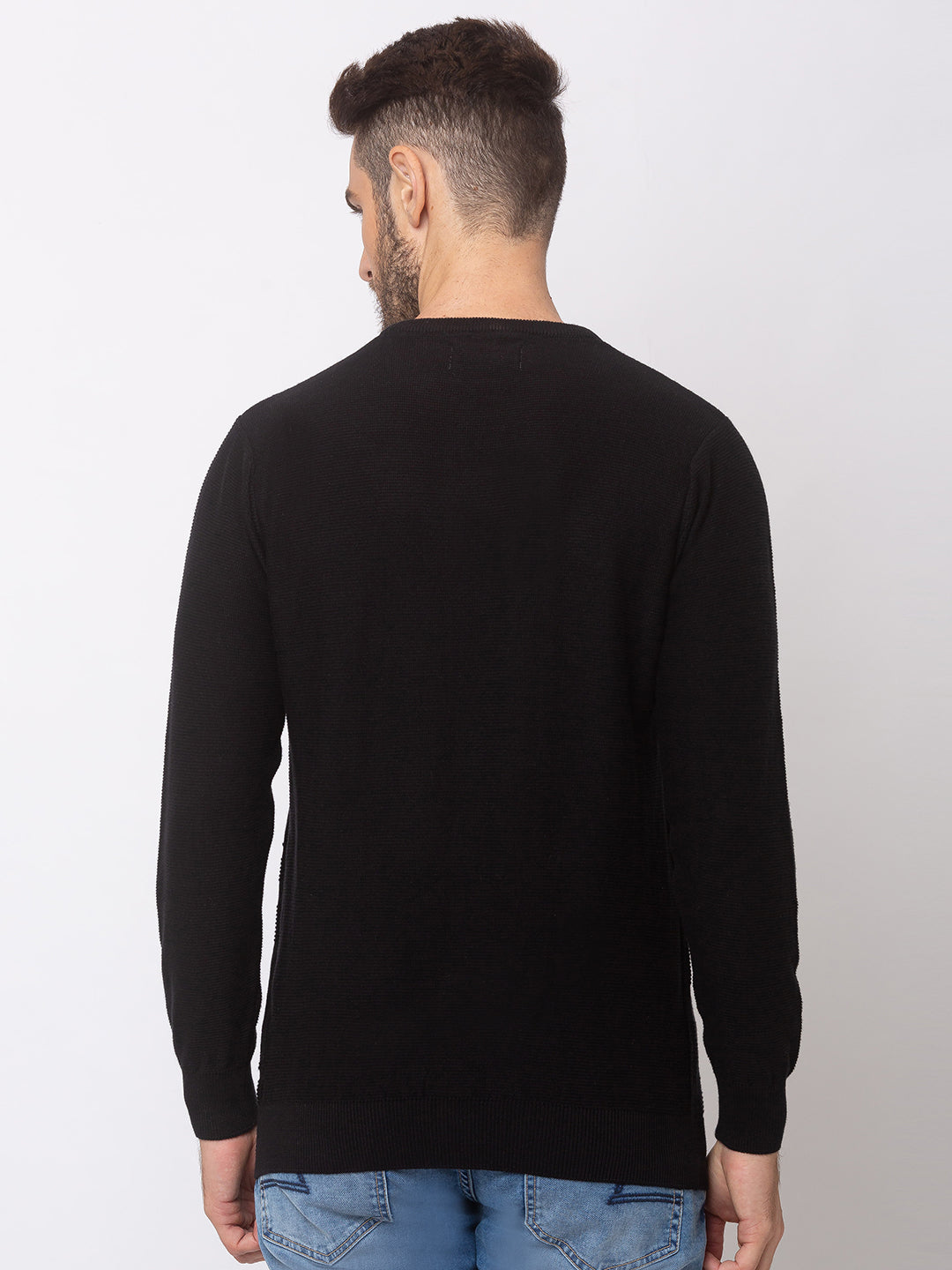 Spykar Men Black Cotton Regular Fit Sweater