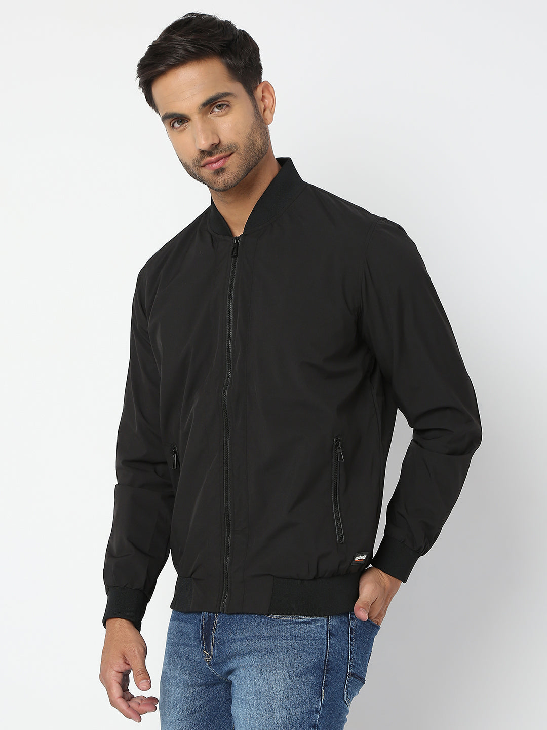 Spykar Men Black Nylon Regular Fit Jacket