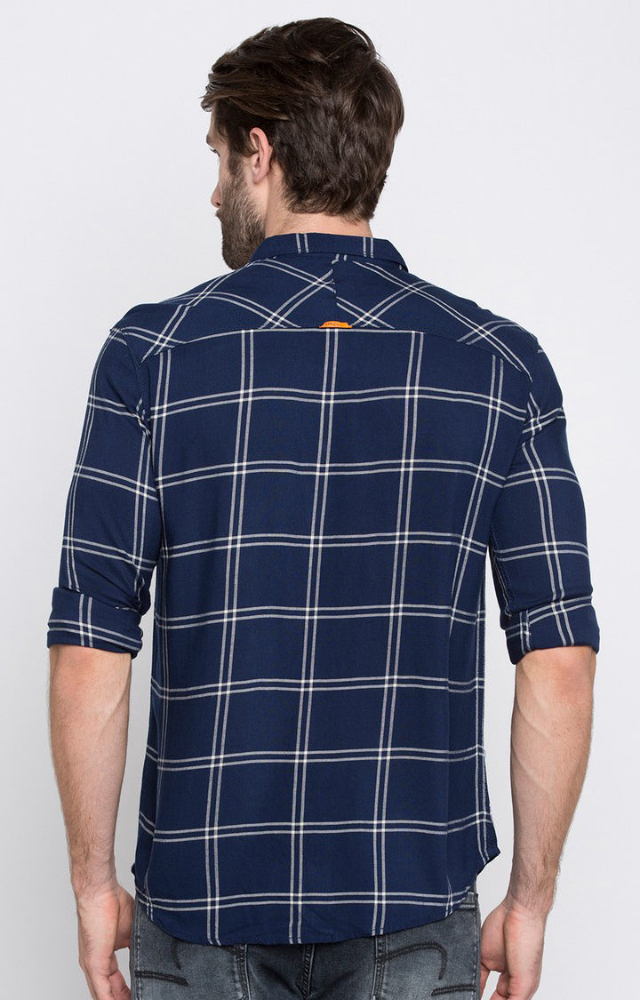 Spykar Men'S Blue Cotton Checked Casual Shirts