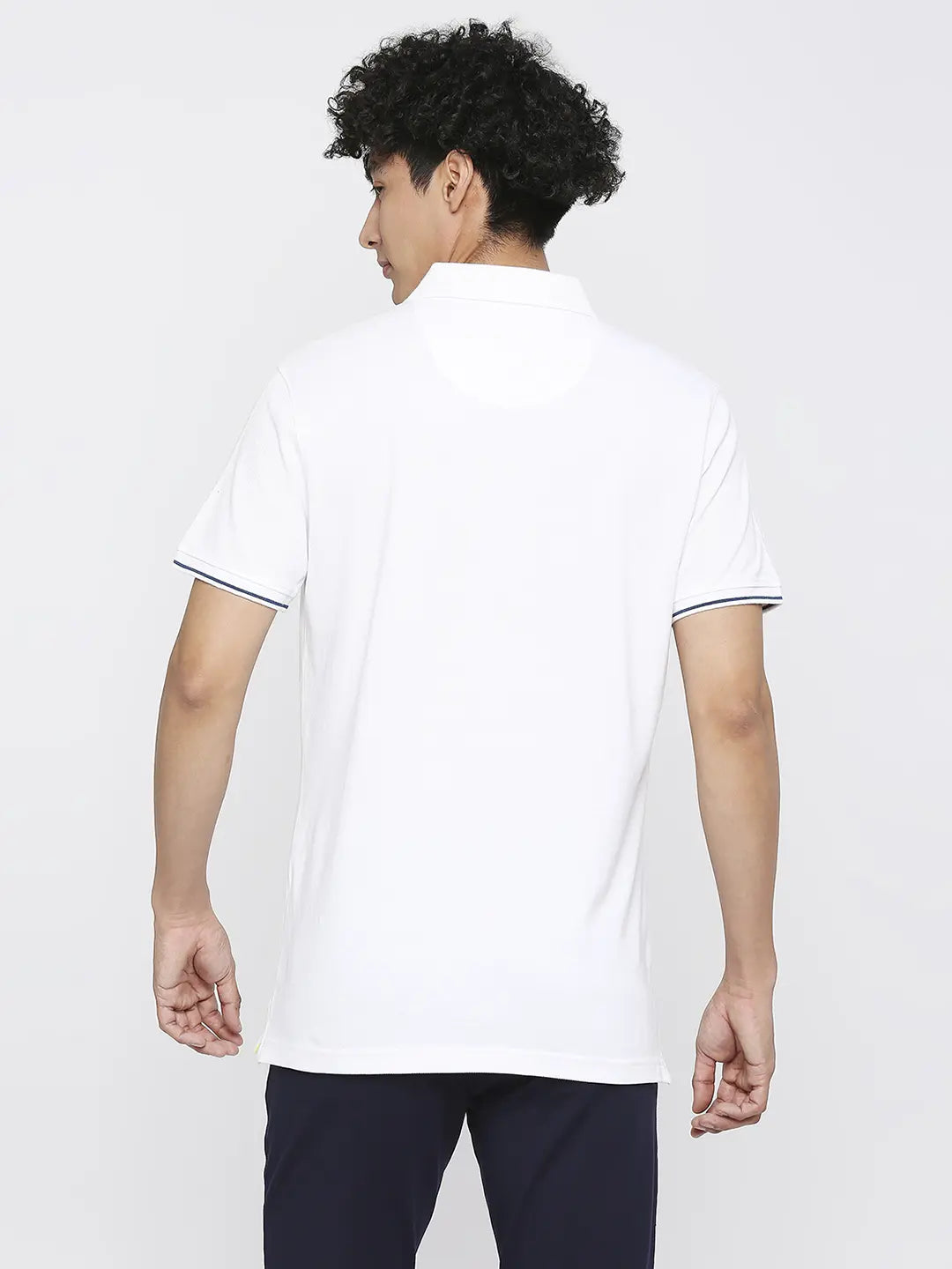 Spykar Men White Cotton Slim Fit Plain Polo Neck Tshirt