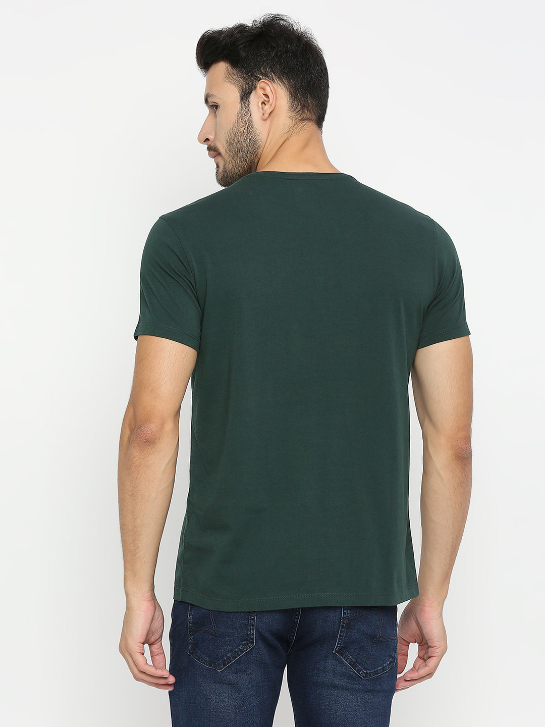 Spykar Bottle Green Cotton Half Sleeve Printed Casual T-Shirt For Men