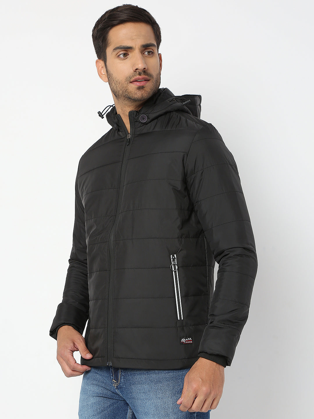 Spykar Men Black Nylon Regular Fit Jacket