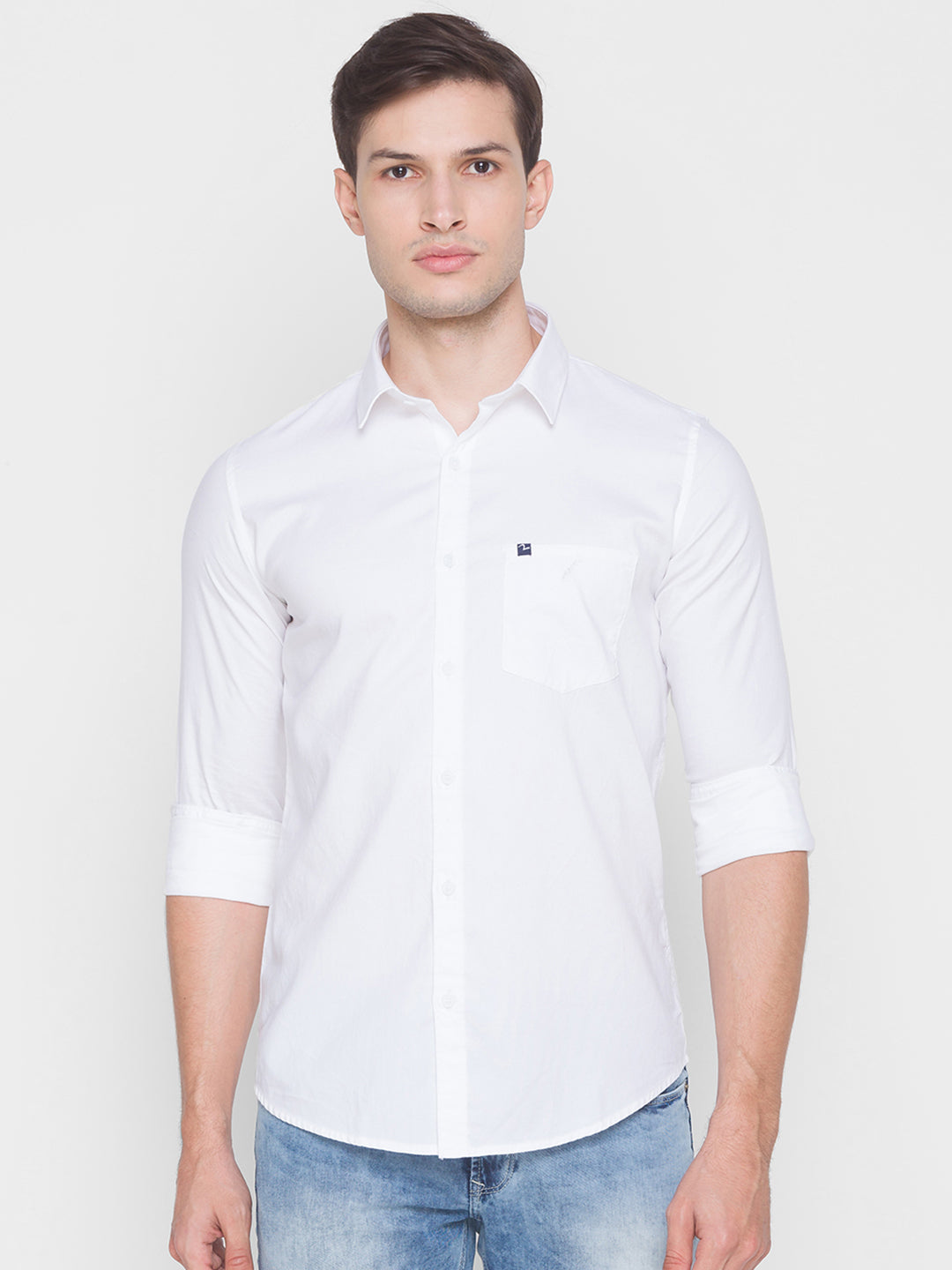 Spykar Slim Fit White Cotton Men Shirt