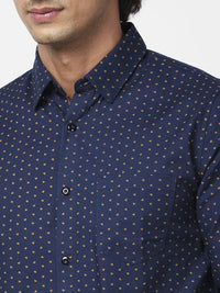 Spykar Men Midnight Blue Cotton Regular Slim Fit Full Sleeve Causal Printed Shirt