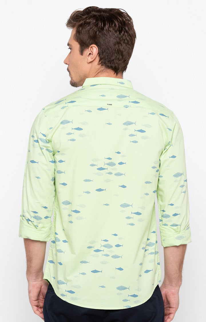 Spykar Men'S Green Cotton Printed Casual Shirts