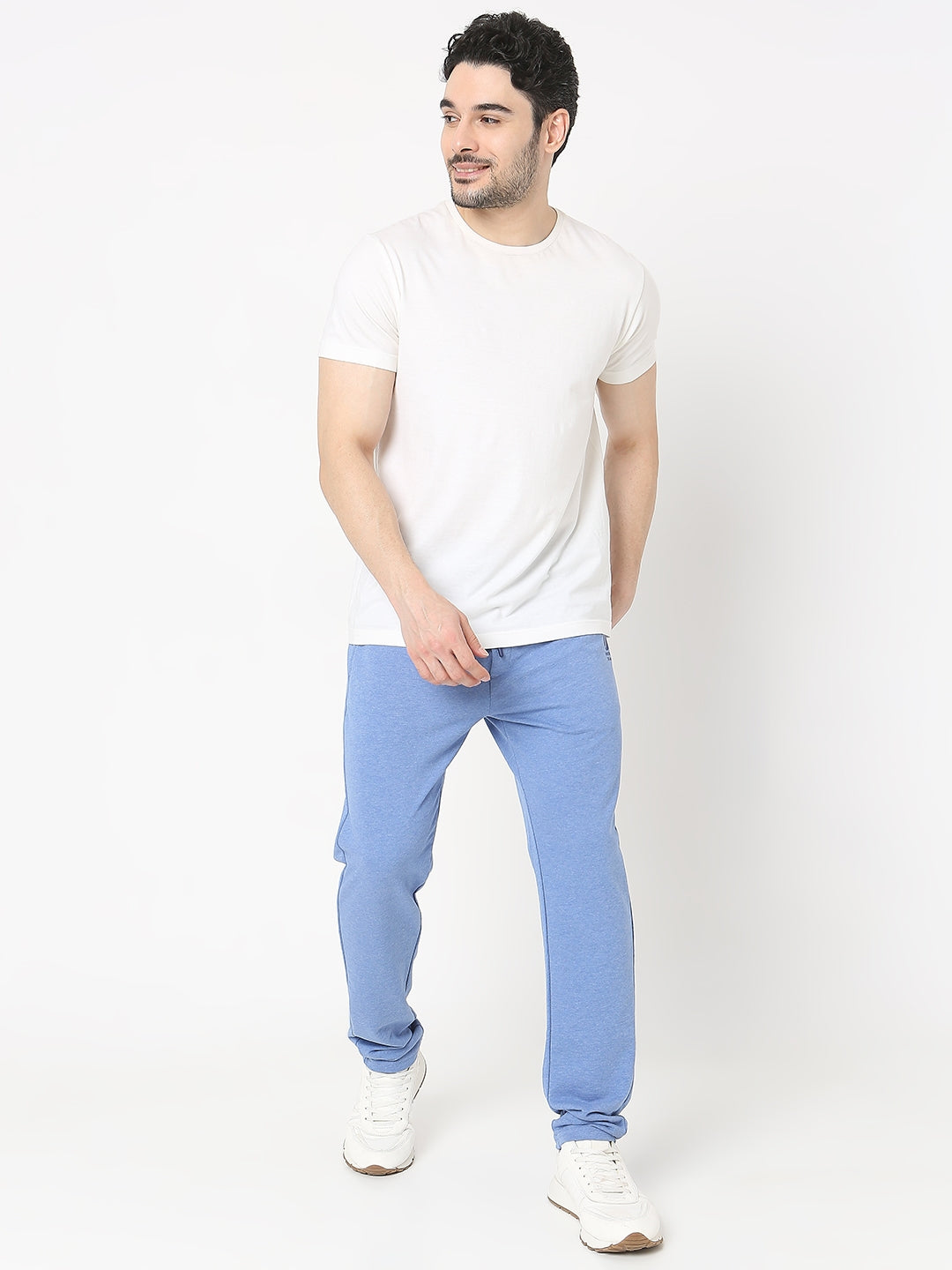 Underjeans by Spykar Men Premium Knitted Blue Melange Pyjama