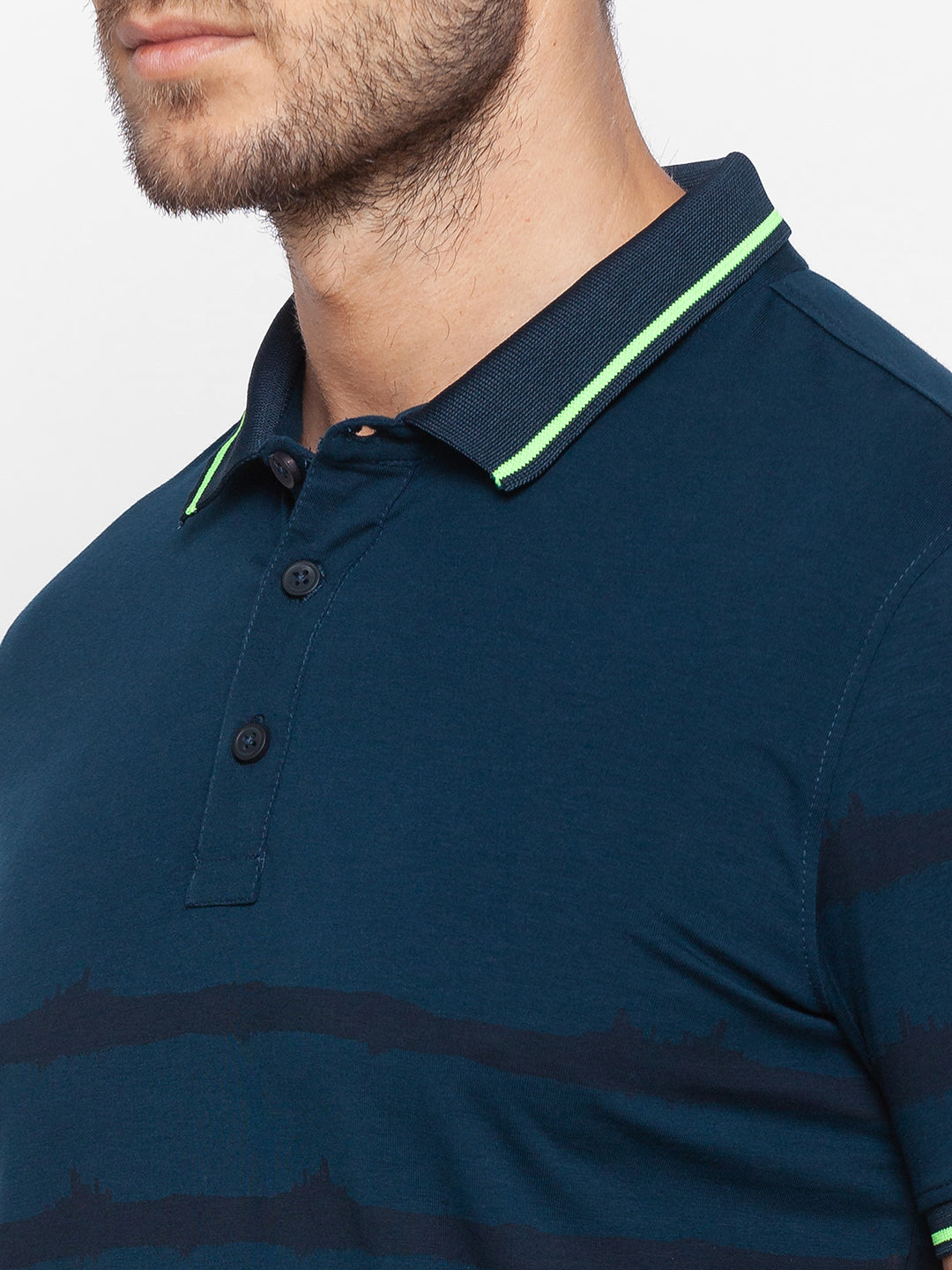 Spykar Men Blue Cotton Slim Fit Polo T-Shirt