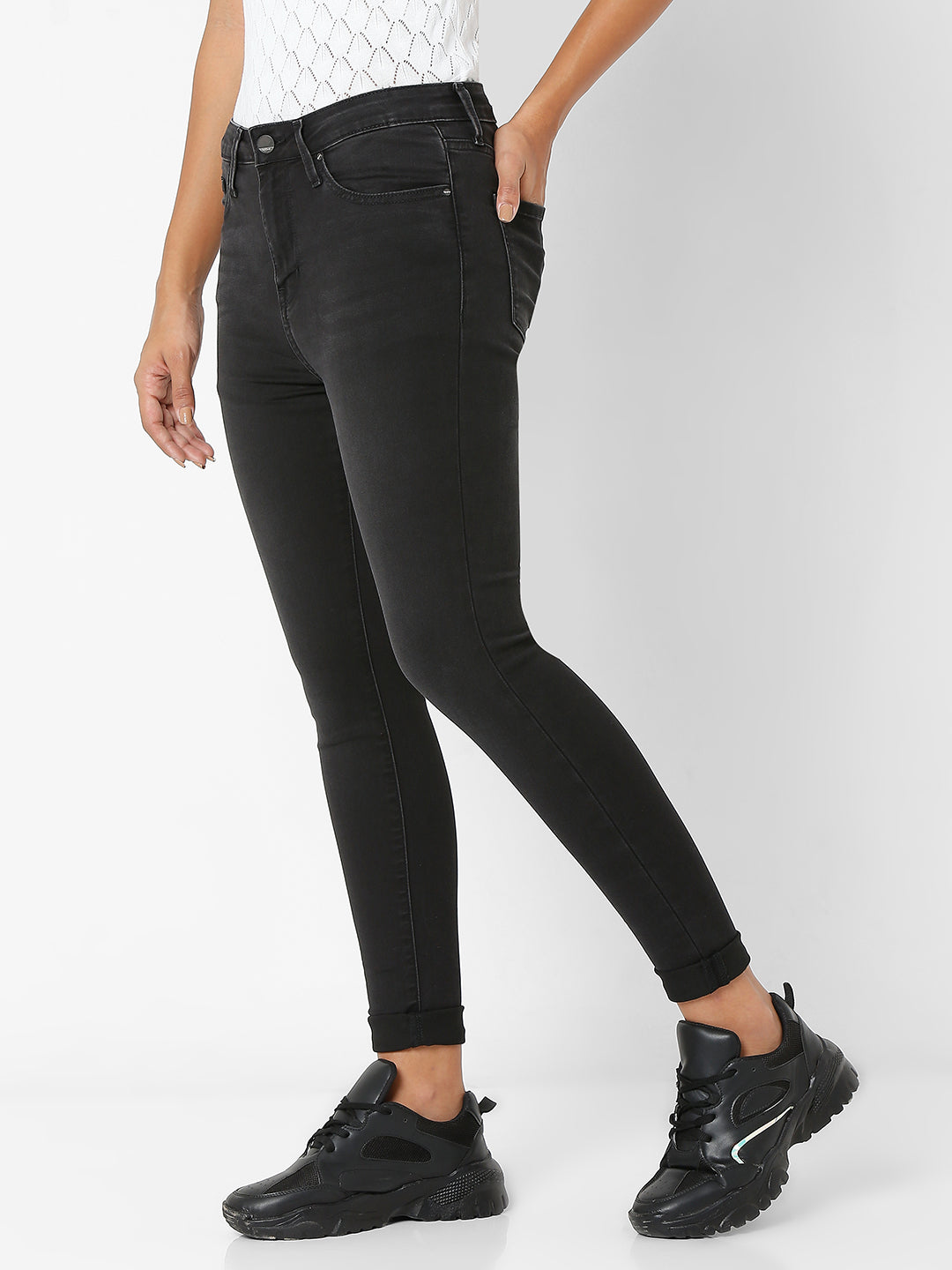 Spykar Women Black Cotton Super Skinny Fit Ankle Length Jeans (Alexa)