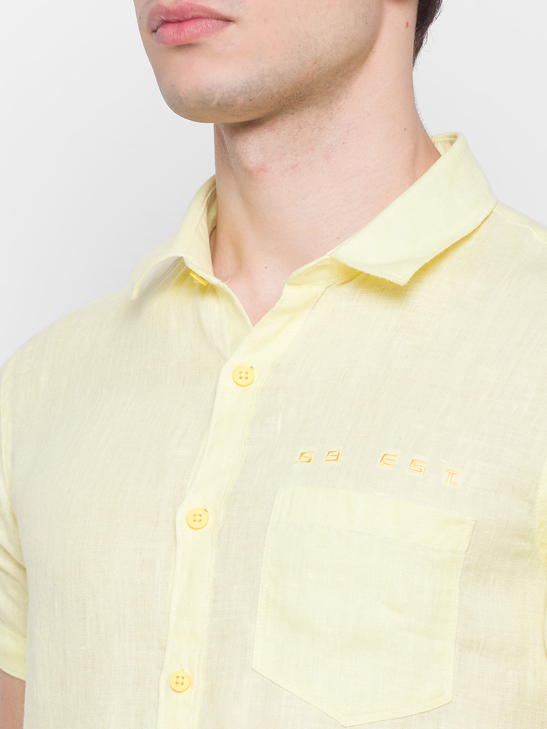 Spykar Slim Fit Yellow Cotton Men Shirt