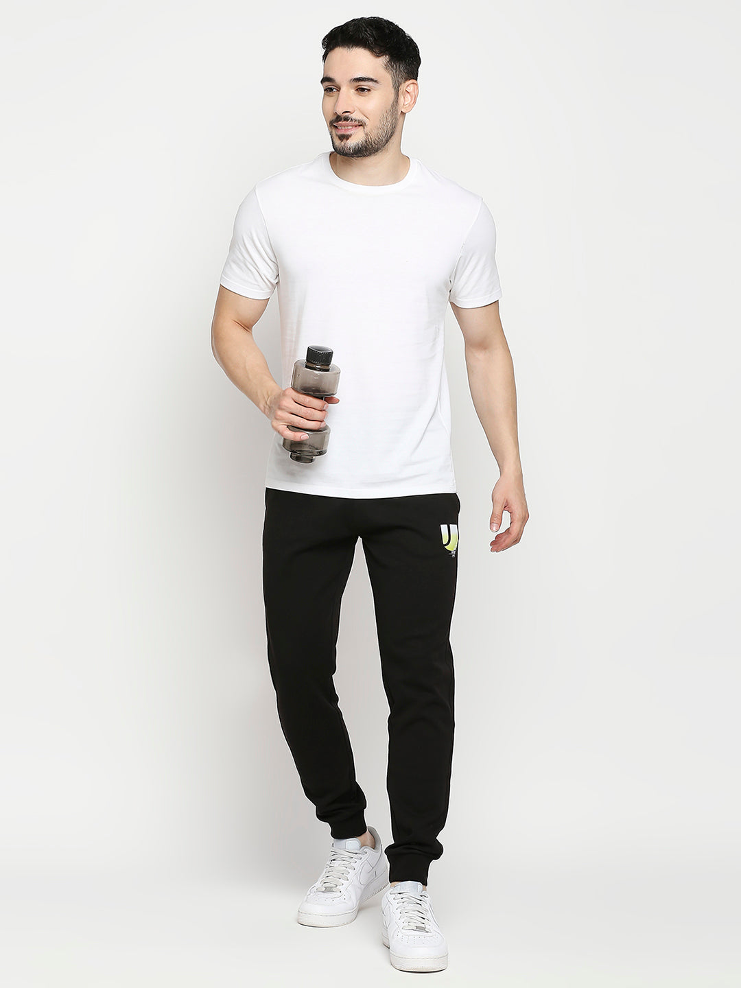Men Premium Cotton Blend Knitted Black Trackpant - Underjeans By Spykar