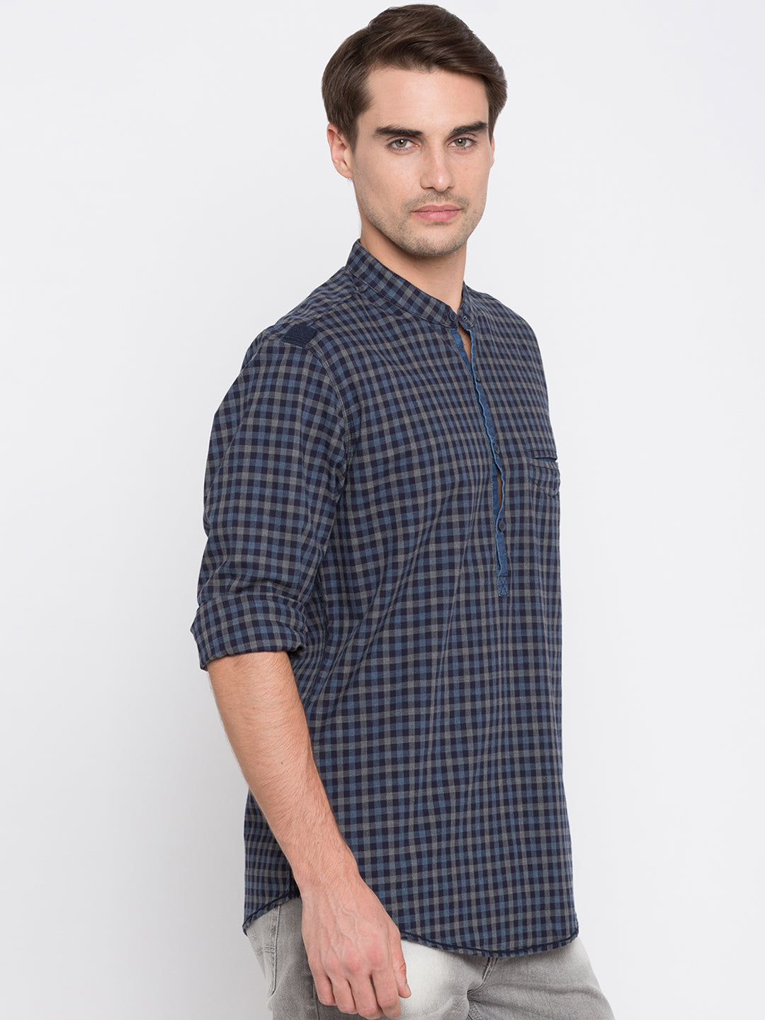 Spykar Men Blue Checked Slim Fit Shirt