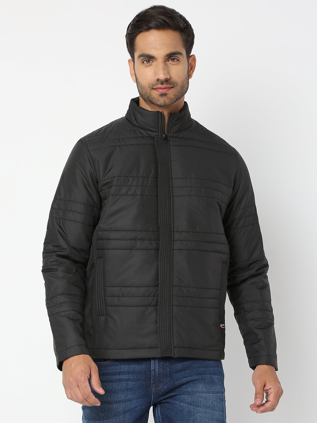 Spykar Men Black Nylon Regular Fit Jacket