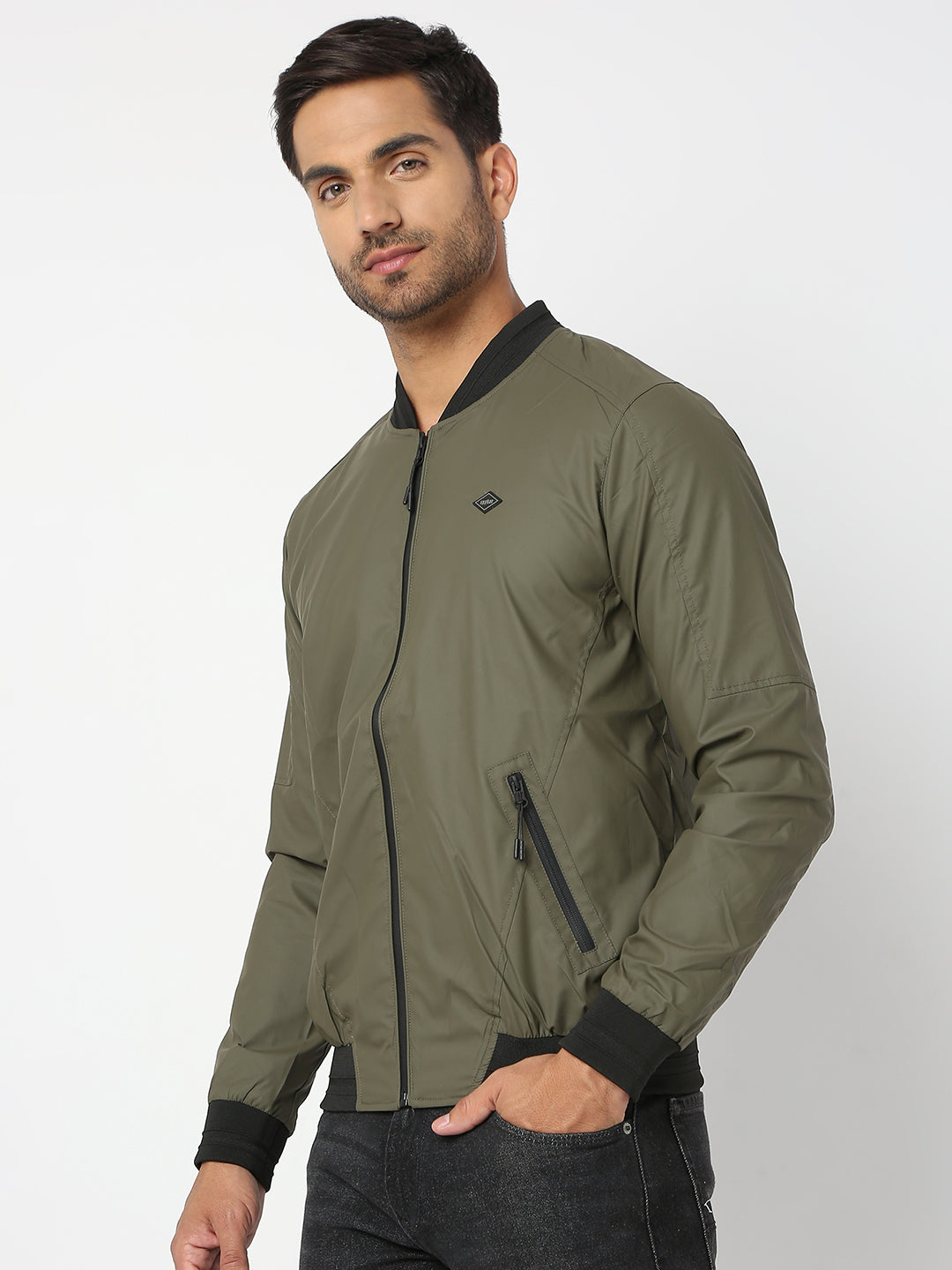 Spykar Men Olive Nylon Regular Fit Jacket