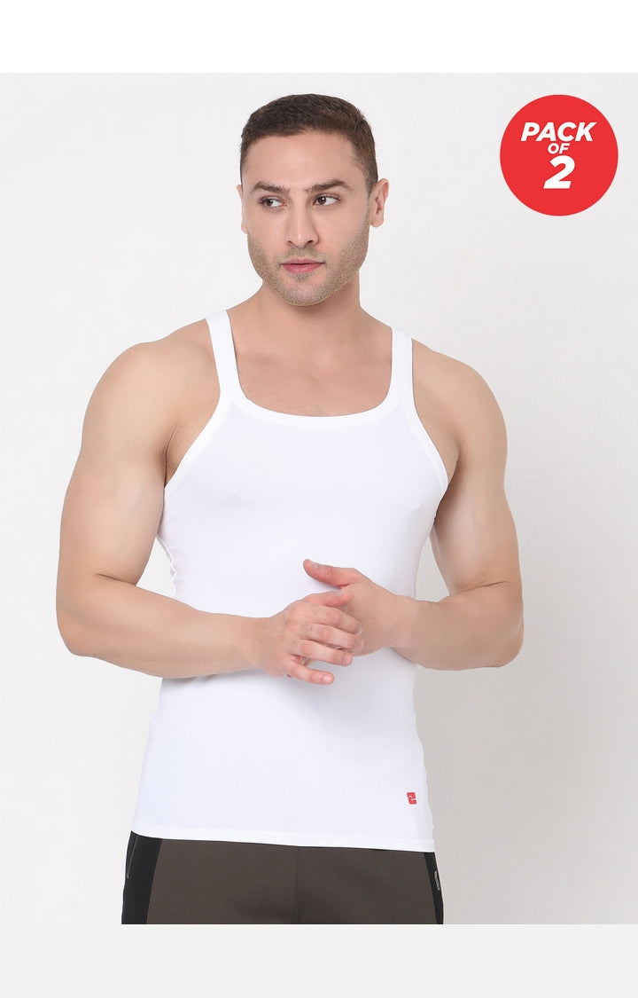 Men Premium White Cotton Vest- Underjeans By Spykar