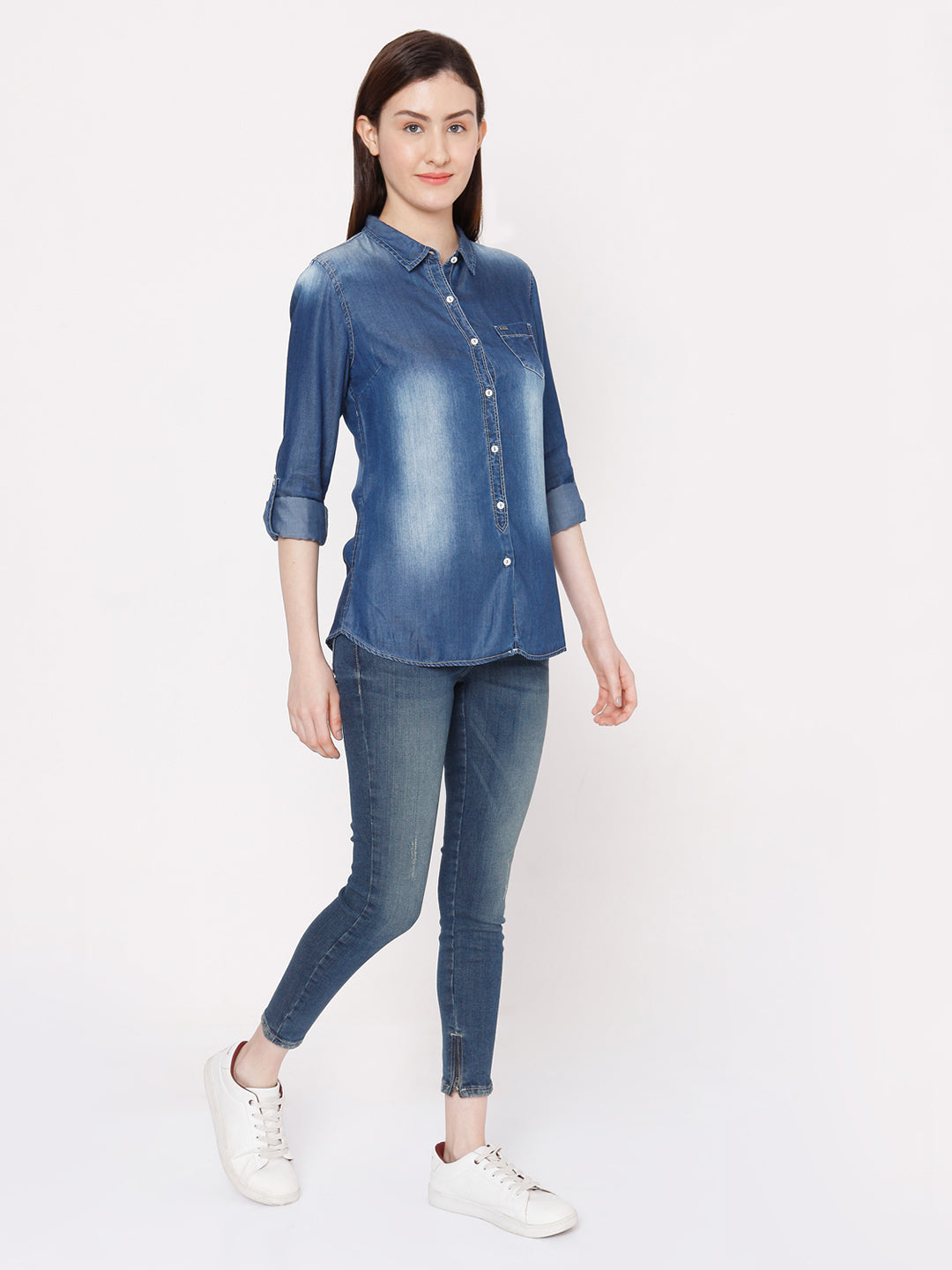 Spykar Denim Blue Shirt For Women