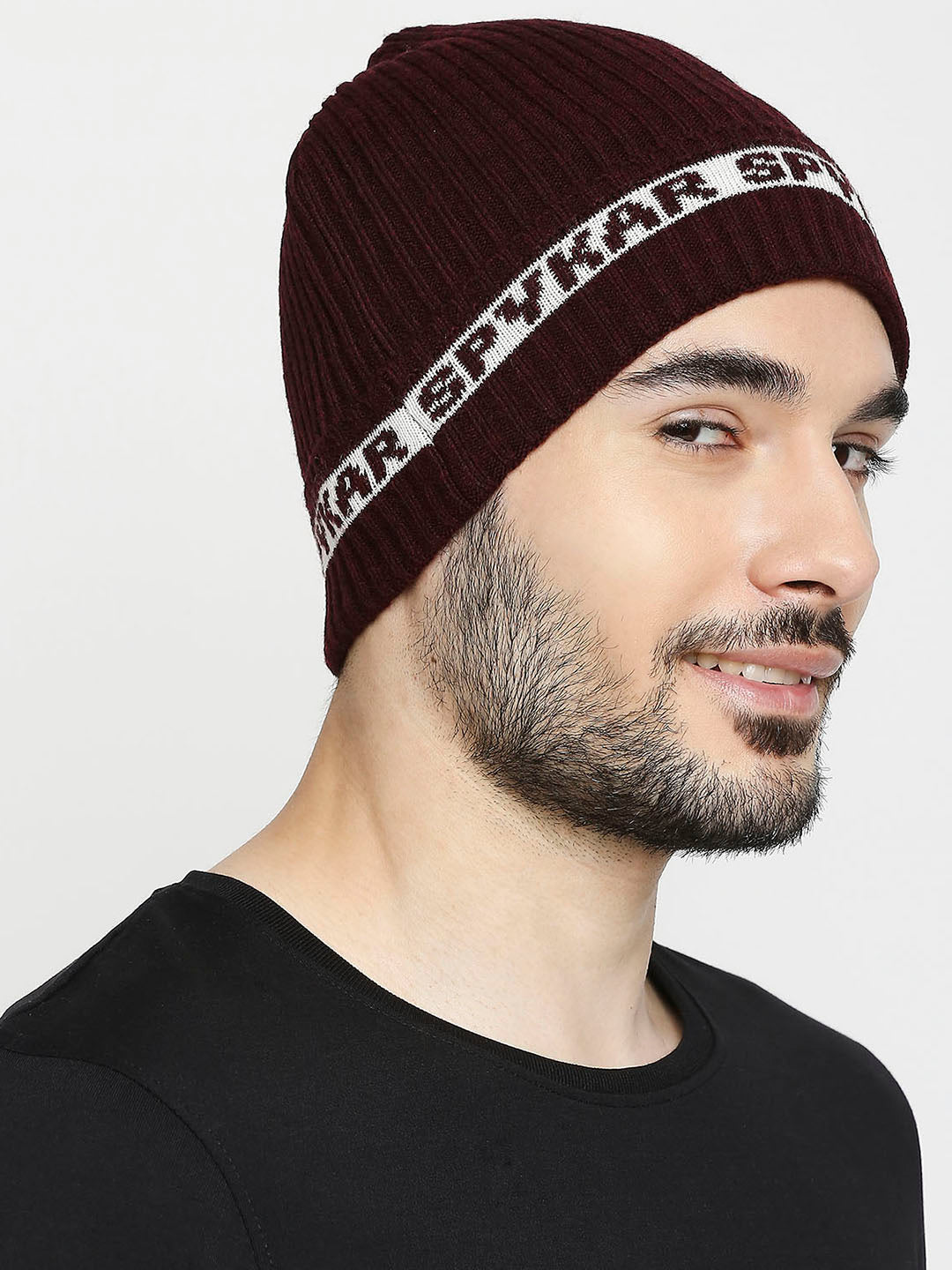 Spykar Wine Cotton Beanie Cap