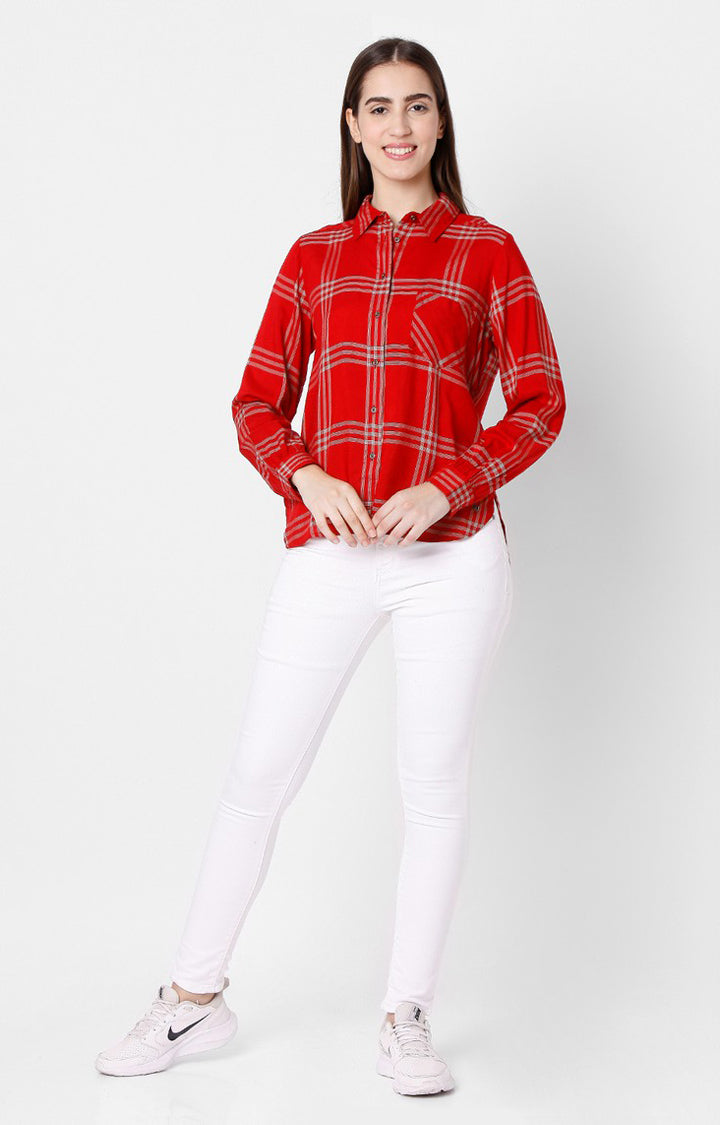 Spykar Regular Fit Red Viscose Women Shirts