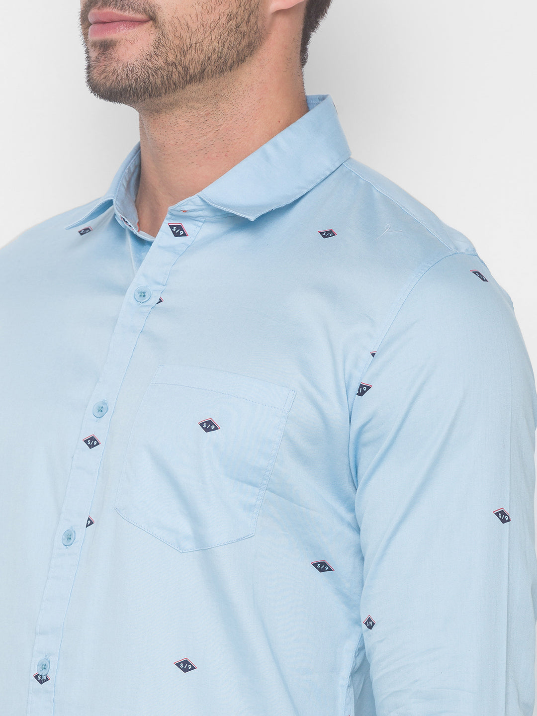 Spykar Men Sky Blue Cotton Slim Fit Shirt