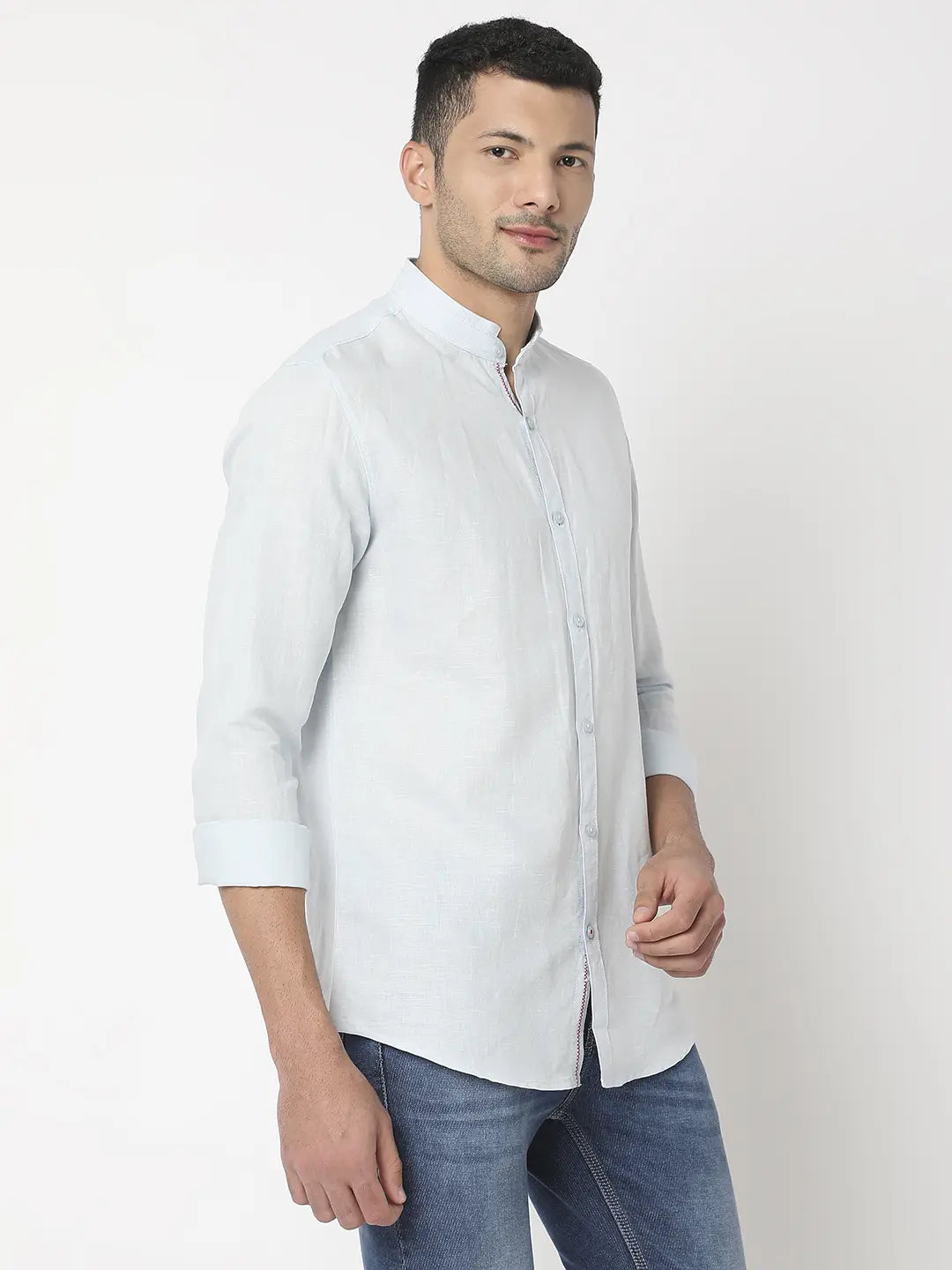 Spykar Men Sky Blue Cotton Slim Fit Plain Shirt