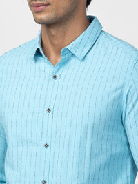 Spykar Men Haze Blue Cotton Slim Fit Striped Shirt