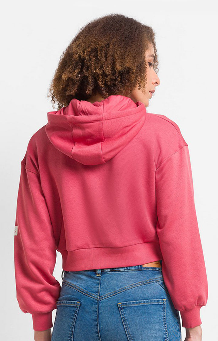 Spykar Sugar Rose Cotton Blend Full Sleeve Hooded Sweatshirts For Women