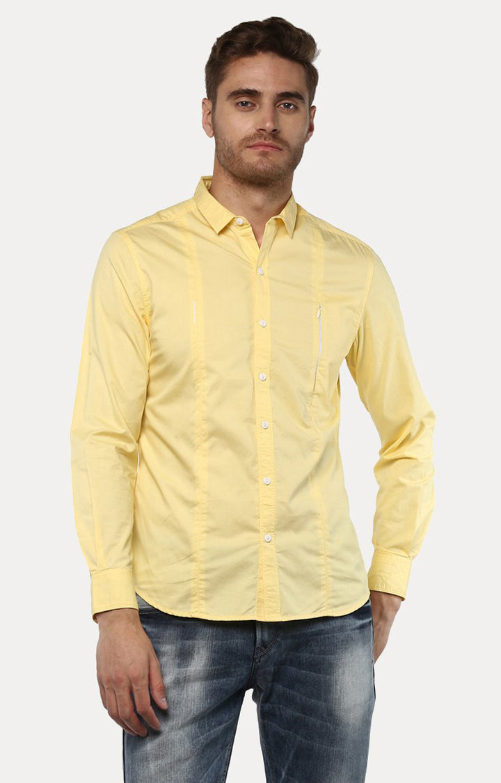 Spykar Men'S Yellow Cotton Solid Casual Shirts