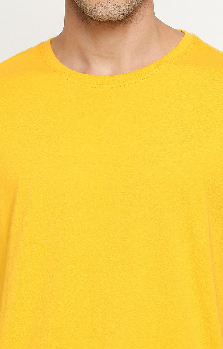 Spykar Men Yellow Cotton Slim Fit Round Neck T-Shirt