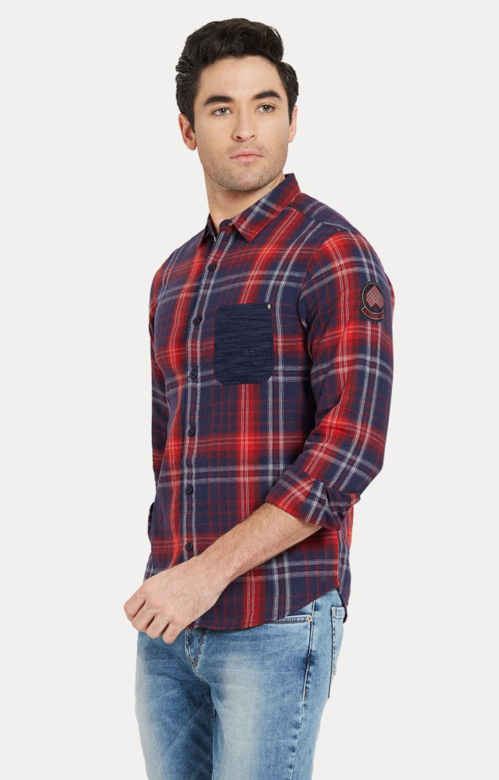 Spykar Men'S Blue Cotton Checked Casual Shirts