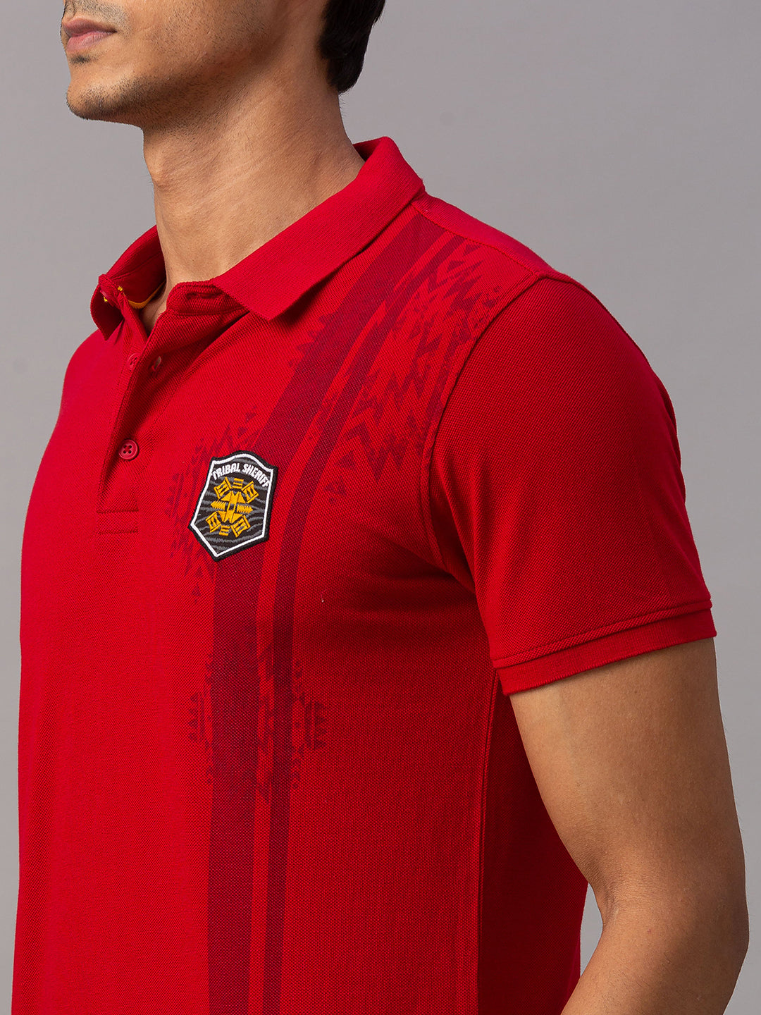 Spykar Men Red Cotton Slim Fit Polo T-Shirt