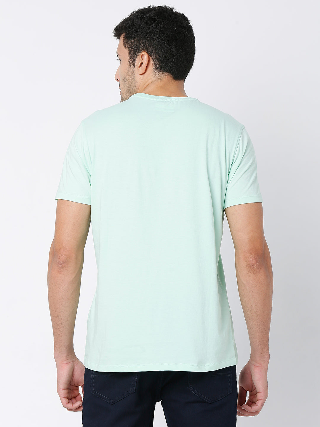 Spykar Ice Green Cotton Half Sleeve Printed Casual T-Shirt For Men