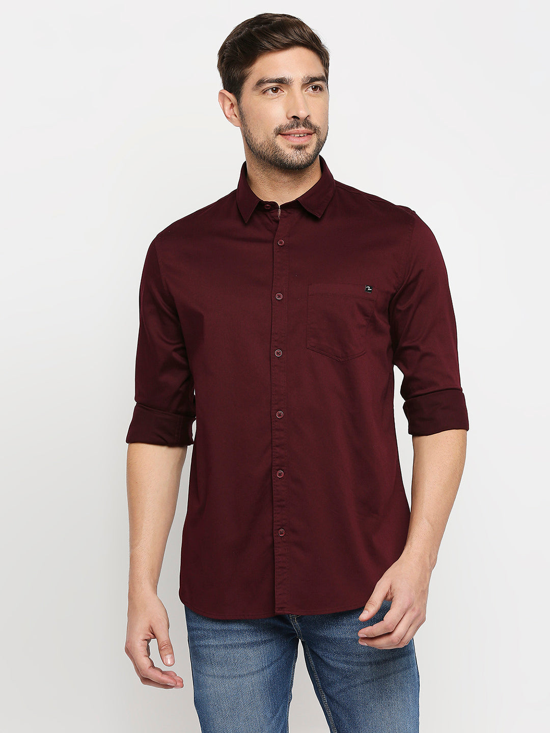 Spykar Men Maroon Cotton Regular Fit Full Sleeve Casual Shirt