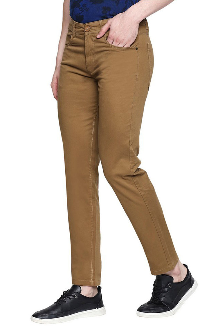 Spykar Men Brown Cotton Slim Fit Casual Trousers