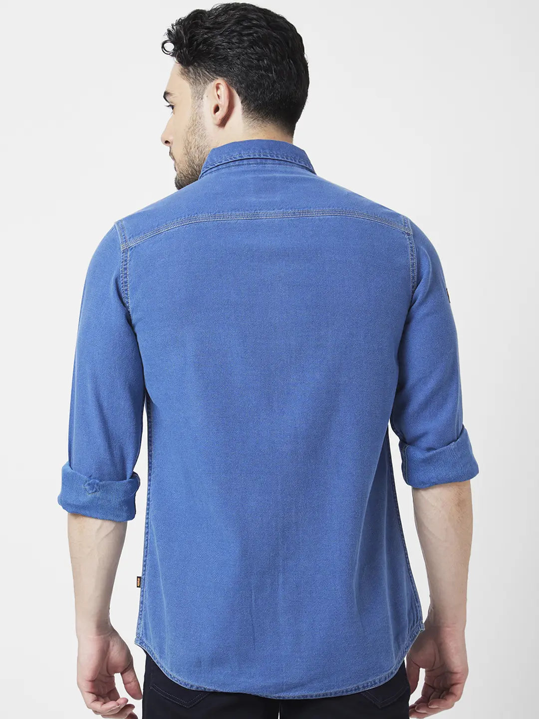 Spykar Men Light Blue Cotton Regular Slim Fit Full Sleeve Denim Shirt