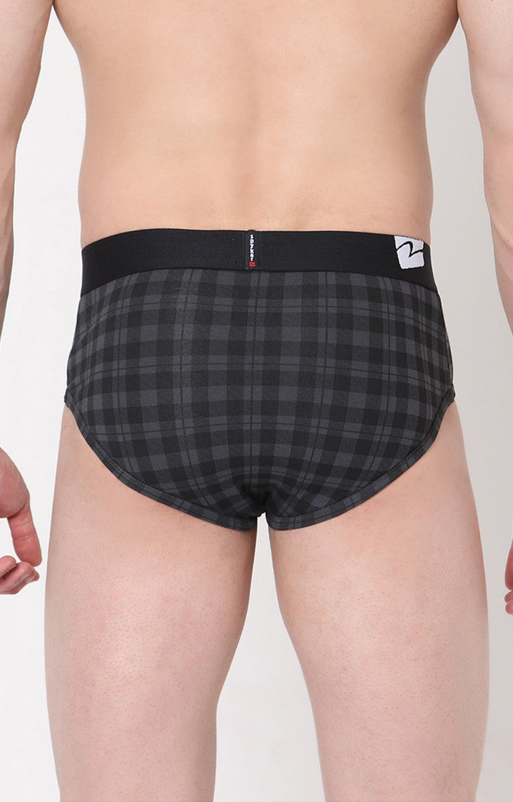 Underjeans By Spykar Men Premium Black Checked Briefs