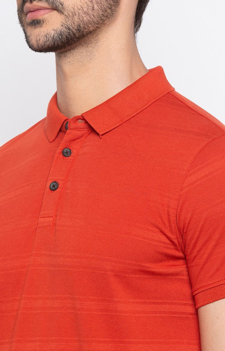 Spykar Red Cotton Slim Fit T-Shirt For Men