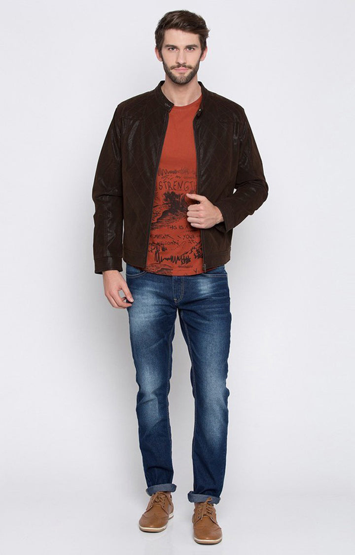 Spykar Men Brown Solid Regular Bomber Jacket