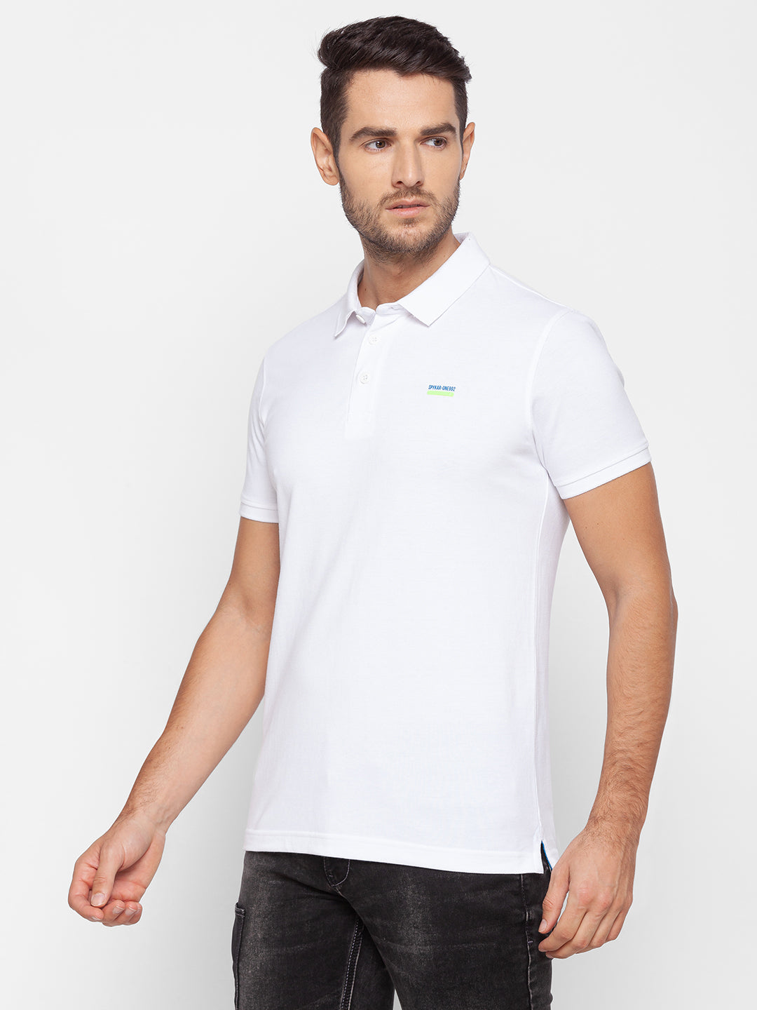 Spykar Men White Cotton Slim Fit Polo T-Shirt